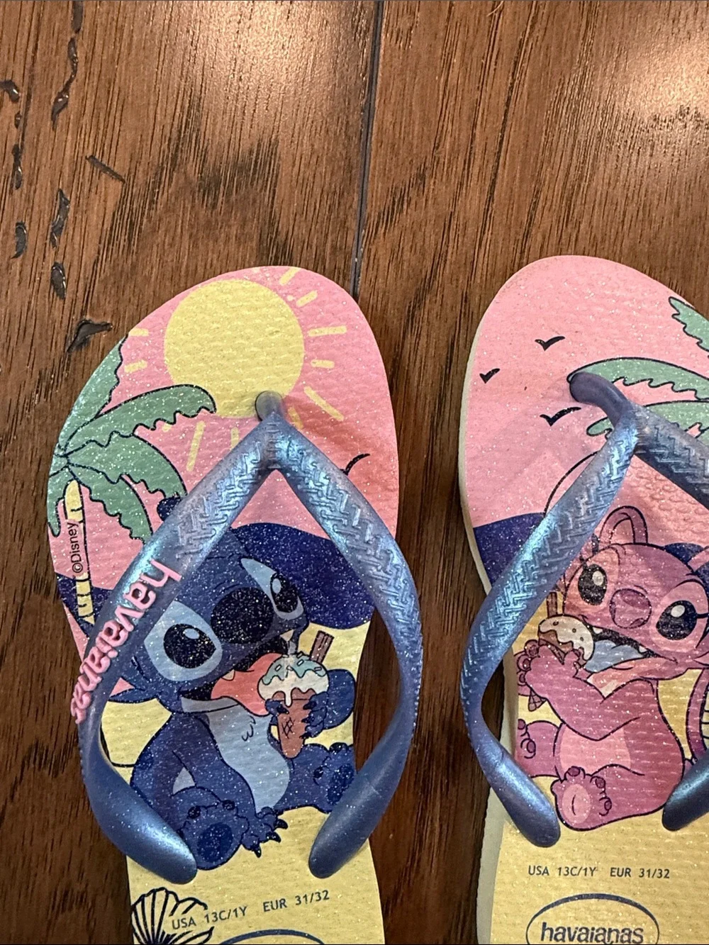 Havaianas Kids Blue & Pink Lilo & Stitch Tropical Flip Flops 13C/1Y